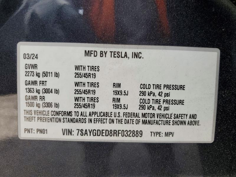 Продажа на аукционе авто 2024 Tesla Model Y, vin: 7SAYGDED8RF032889, номер лота: 55556366