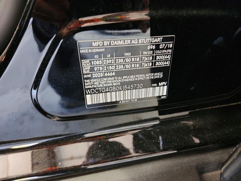 2019 Mercedes-benz Gla მანქანა იყიდება აუქციონზე, vin: WDCTG4GB0KJ545730, აუქციონის ნომერი: 54204126