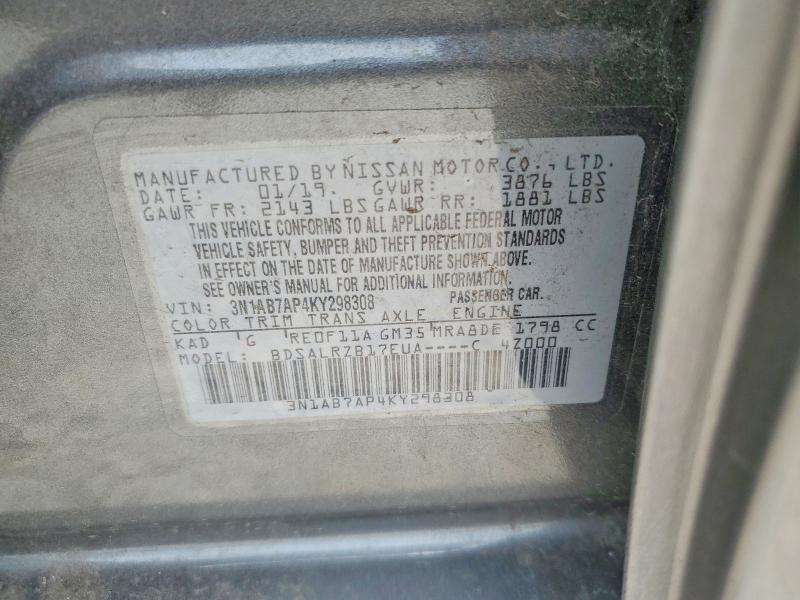 54874726 :رقم المزاد ، 3N1AB7AP4KY298308 vin ، 2019 Nissan Sentra مزاد بيع