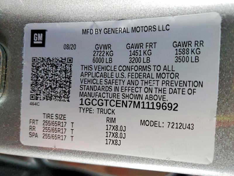51716086 :رقم المزاد ، 1GCGTCEN7M1119692 vin ، 2021 Chevrolet Colorado مزاد بيع