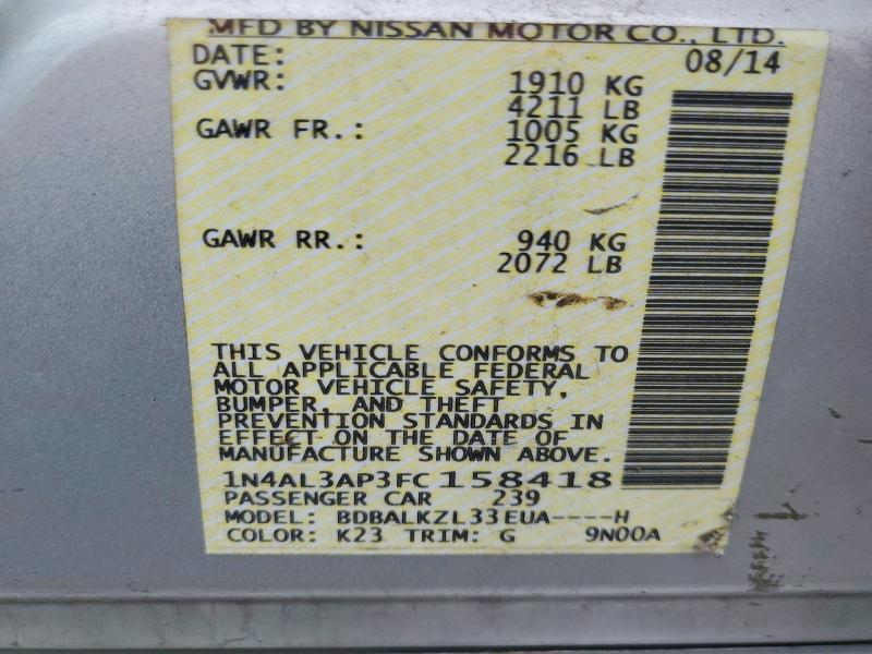 Aukcja sprzedaży 2015 Nissan Altima, vin: 1N4AL3AP3FC158418, numer aukcji: 52087846