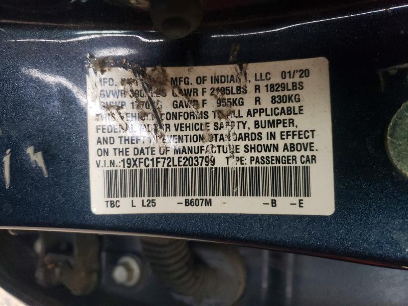 52853256 :رقم المزاد ، 19XFC1F72LE203799 vin ، 2020 Honda Civic مزاد بيع