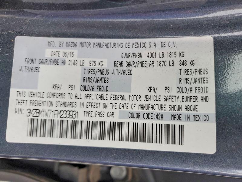 Продаж на аукціоні авто 2015 Mazda 3, vin: 3MZBM1W71FM233931, номер лоту: 53977416