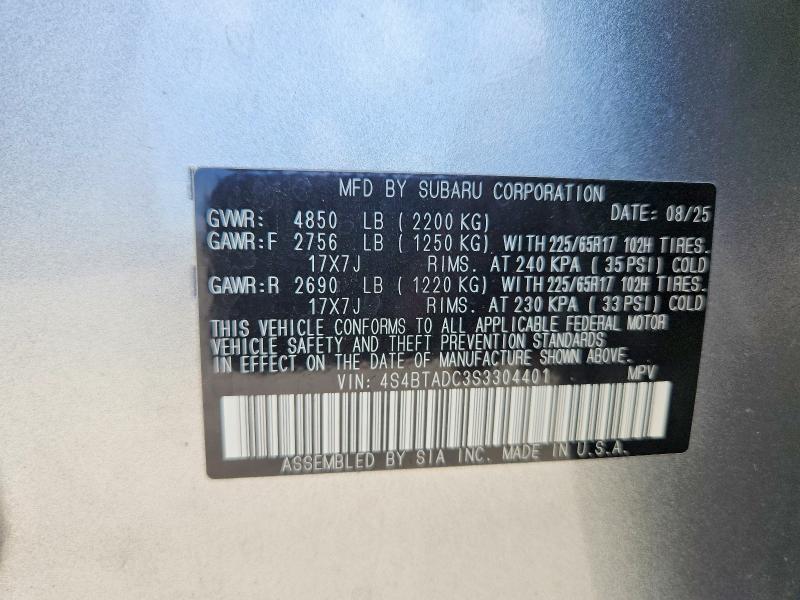 Продаж на аукціоні авто 2025 Subaru Outback, vin: 4S4BTADC3S3304401, номер лоту: 54579026