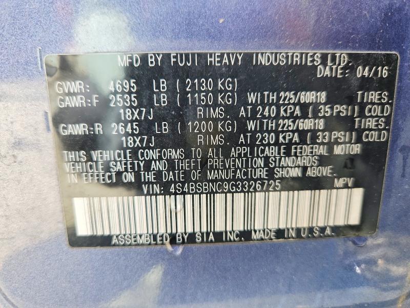 Продажа на аукционе авто 2016 Subaru Outback, vin: 4S4BSBNC9G3326725, номер лота: 52382956
