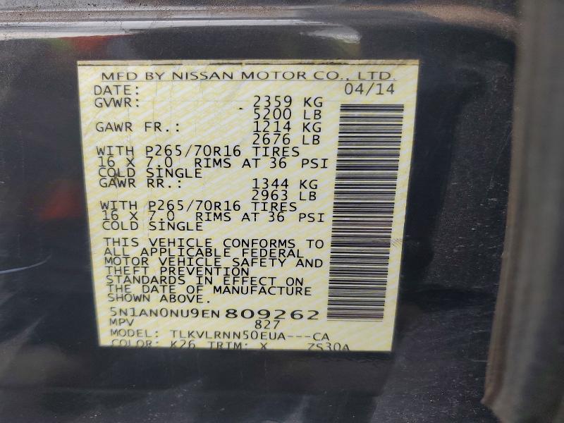 Aukcja sprzedaży 2014 Nissan Xterra, vin: 5N1AN0NU9EN809262, numer aukcji: 54919856