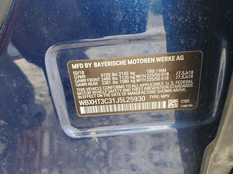 54549406 :رقم المزاد ، WBXHT3C31J5L25930 vin ، 2018 Bmw X1 مزاد بيع