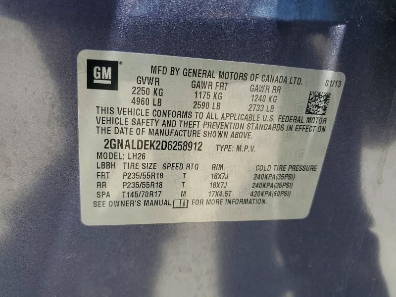 Aukcja sprzedaży 2013 Chevrolet Equinox, vin: 2GNALDEK2D6258912, numer aukcji: 53455596