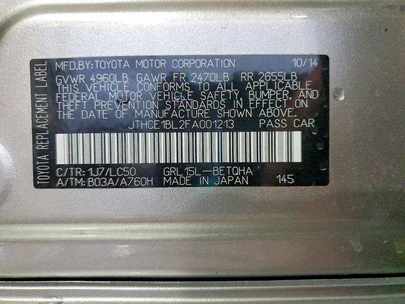 Продажа на аукционе авто 2015 Lexus Gs, vin: JTHCE1BL2FA001213, номер лота: 52958466