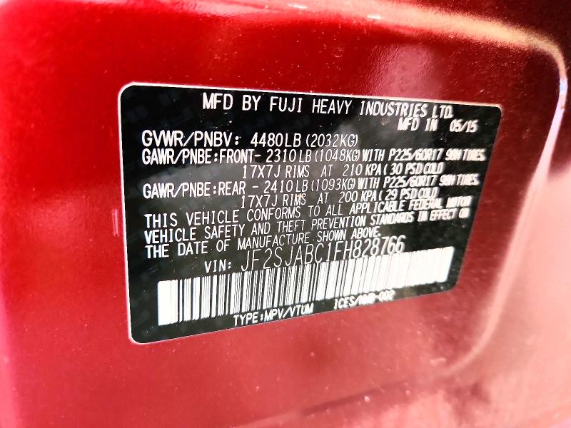Продажа на аукционе авто 2015 Subaru Forester, vin: JF2SJABC1FH828766, номер лота: 54750666