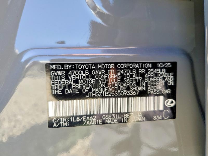 Продажа на аукционе авто 2025 Lexus Is 350, vin: JTHGZ1B25S5093367, номер лота: 54004866