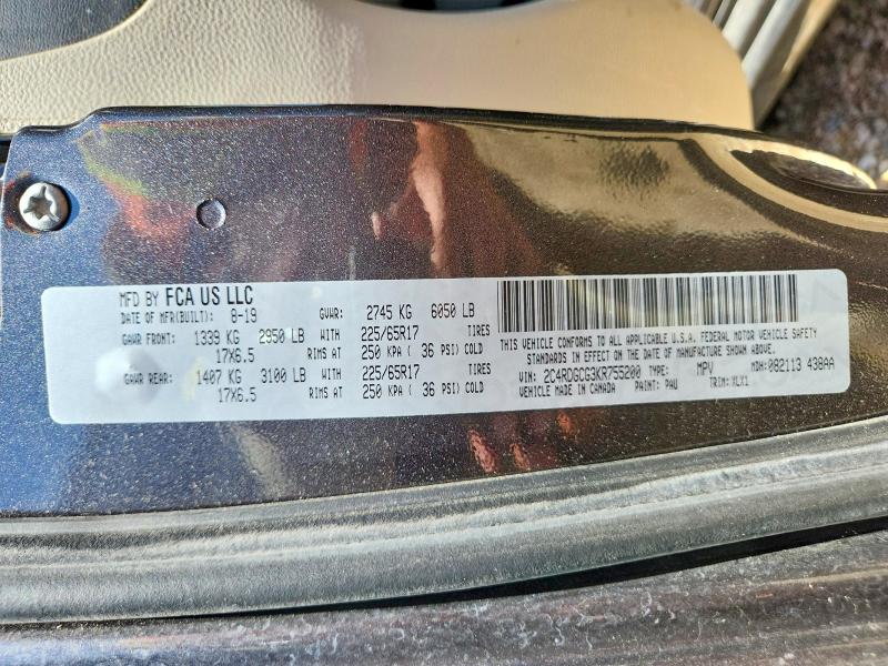 2019 Dodge Grand Caravan მანქანა იყიდება აუქციონზე, vin: 2C4RDGCG3KR755200, აუქციონის ნომერი: 53158356