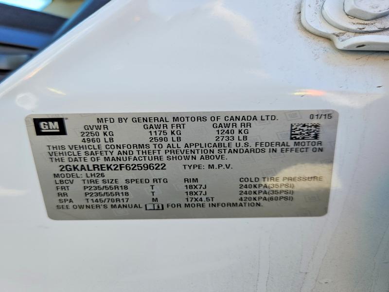 Aukcja sprzedaży 2015 Gmc Terrain, vin: 2GKALREK2F6259622, numer aukcji: 52492856