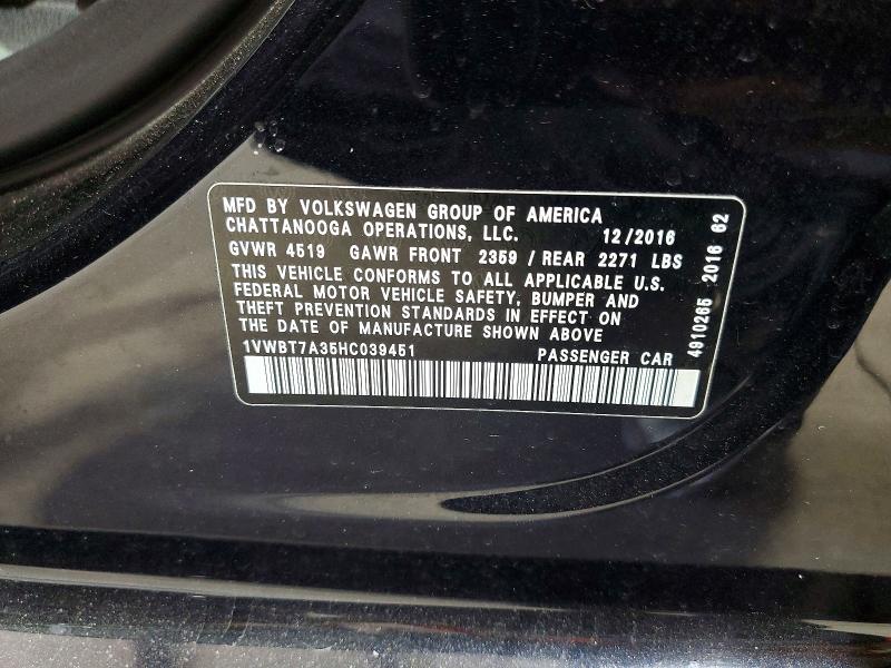 Продаж на аукціоні авто 2017 Volkswagen Passat, vin: 1VWBT7A35HC039451, номер лоту: 53958896