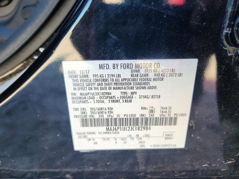 55006556 :رقم المزاد ، MAJ6P1UL2JC182984 vin ، 2018 Ford Ecosport مزاد بيع