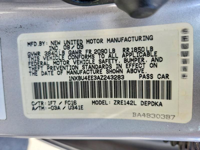 Aukcja sprzedaży 2010 Toyota Corolla, vin: 1NXBU4EE3AZ243283, numer aukcji: 50804426