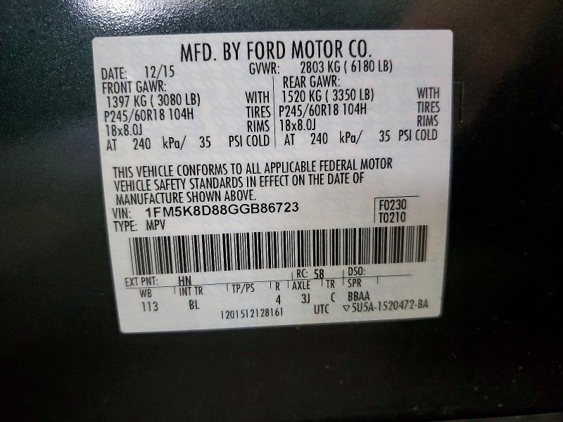 Aukcja sprzedaży 2016 Ford Explorer, vin: 1FM5K8D88GGB86723, numer aukcji: 55529996