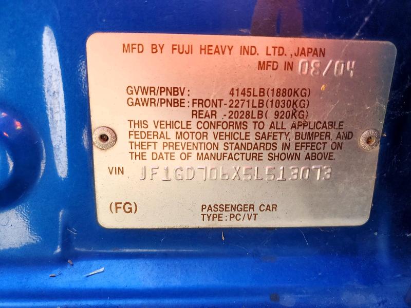 2005 Subaru Impreza მანქანა იყიდება აუქციონზე, vin: JF1GD706X5L513073, აუქციონის ნომერი: 54211426