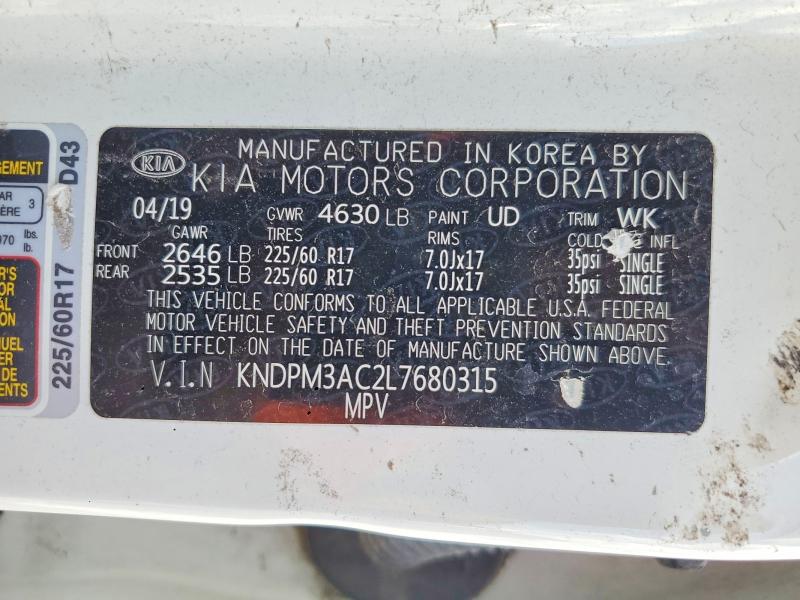 Продаж на аукціоні авто 2020 Kia Sportage, vin: KNDPM3AC2L7680315, номер лоту: 53382406
