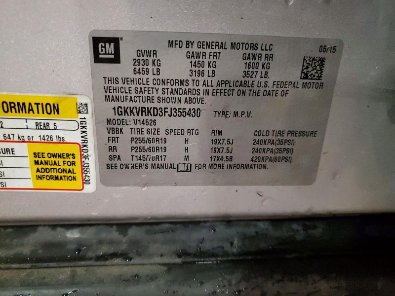 53247896 :رقم المزاد ، 1GKKVRKD3FJ355430 vin ، 2015 Gmc Acadia مزاد بيع