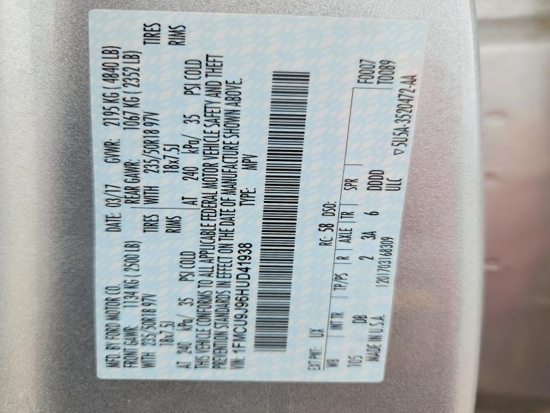 Aukcja sprzedaży 2017 Ford Escape, vin: 1FMCU9J96HUD41938, numer aukcji: 53979026
