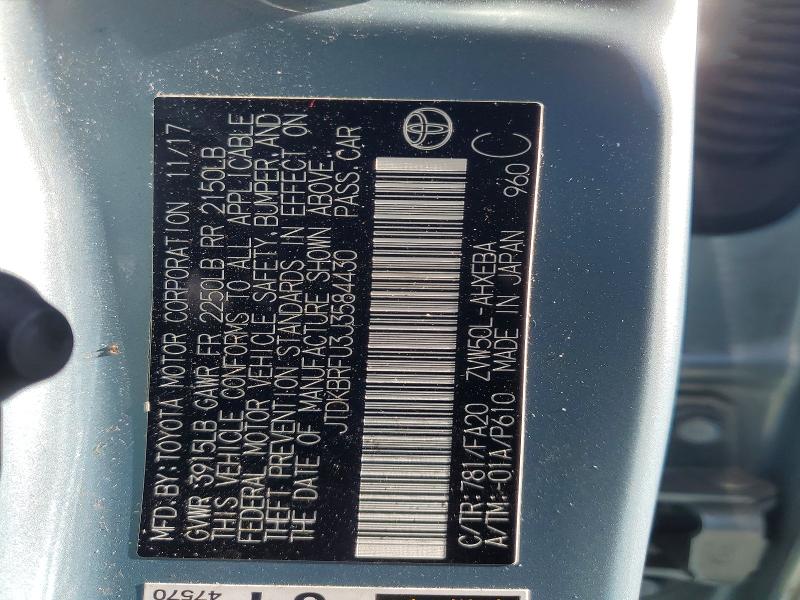 Aukcja sprzedaży 2018 Toyota Prius, vin: JTDKBRFU3J3584430, numer aukcji: 54869616
