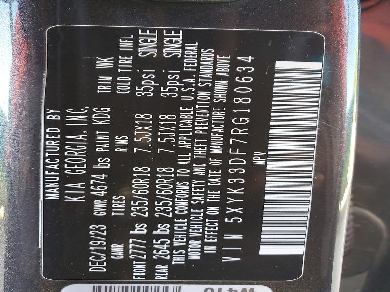 53617786 :رقم المزاد ، 5XYK33DF7RG180634 vin ، 2024 Kia Sportage مزاد بيع