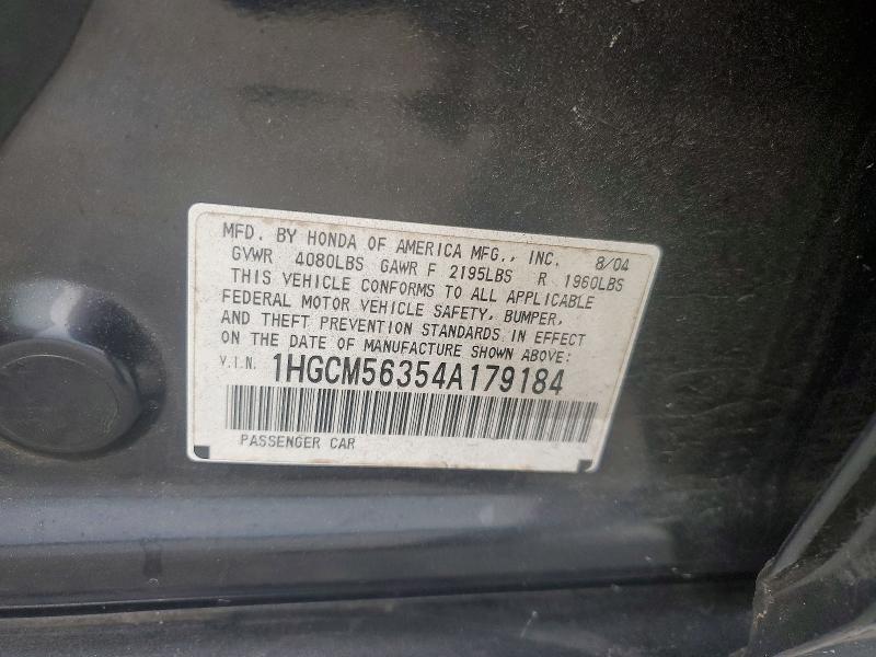 Aukcja sprzedaży 2004 Honda Accord, vin: 1HGCM56354A179184, numer aukcji: 53223186