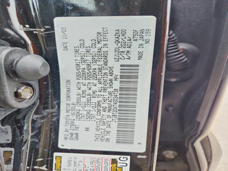 Aukcja sprzedaży 2004 Lexus Gx, vin: JTJBT20X740034738, numer aukcji: 52339356
