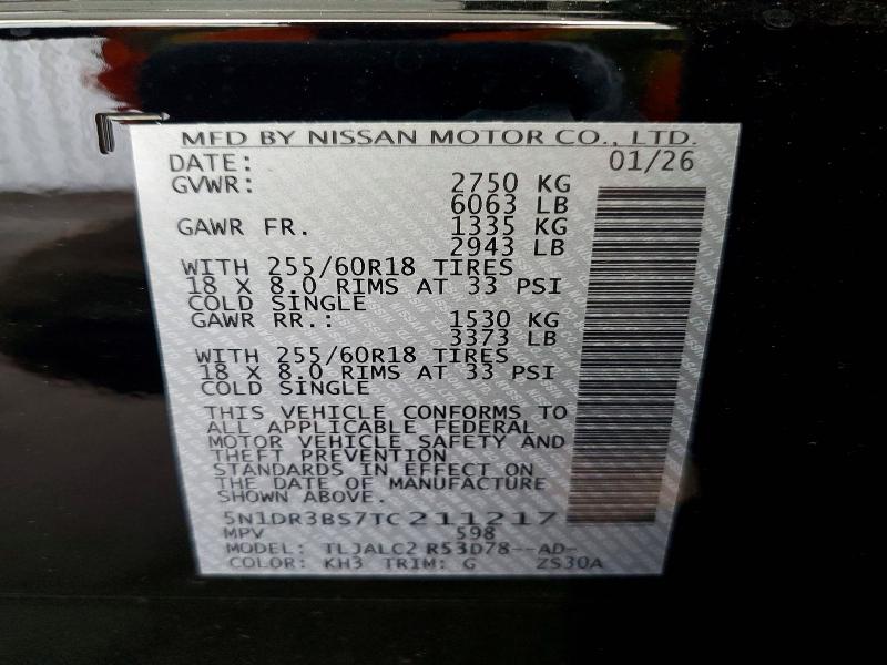 Продаж на аукціоні авто 2026 Nissan Pathfinder, vin: 5N1DR3BS7TC211217, номер лоту: 52606186