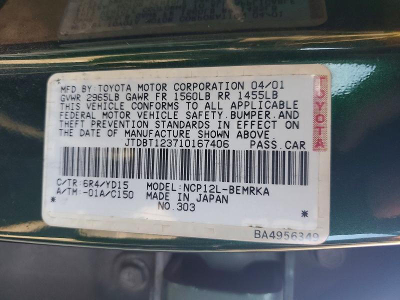 Aukcja sprzedaży 2001 Toyota Echo, vin: JTDBT123710167406, numer aukcji: 54402166