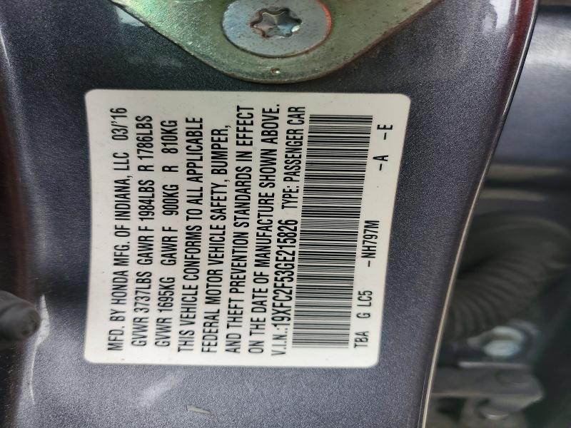 Продаж на аукціоні авто 2016 Honda Civic, vin: 19XFC2F53GE215826, номер лоту: 53228126