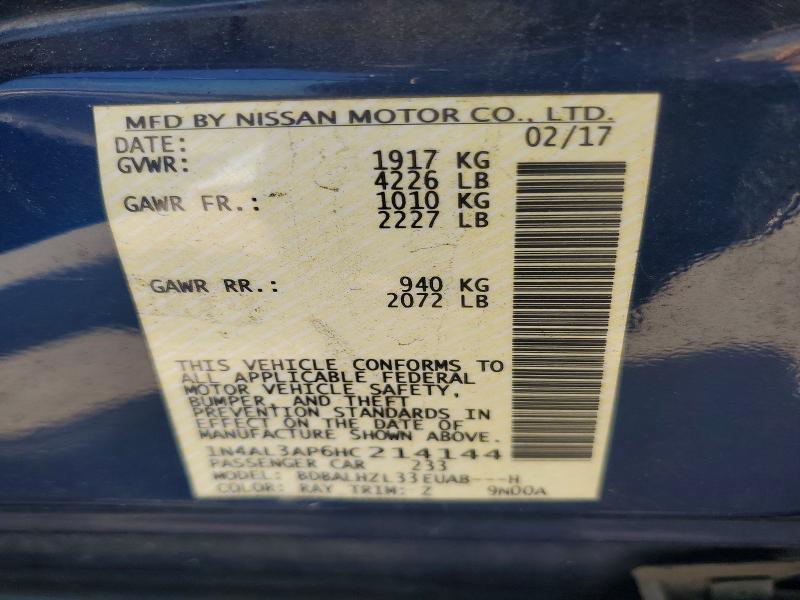 2017 Nissan Altima მანქანა იყიდება აუქციონზე, vin: 1N4AL3AP6HC214144, აუქციონის ნომერი: 52571416