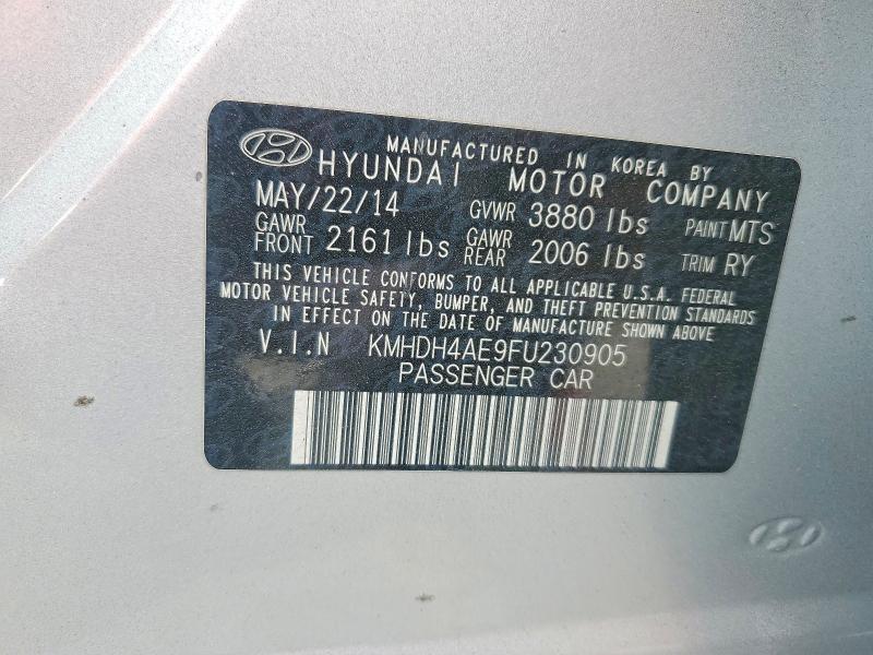 54707976 :رقم المزاد ، KMHDH4AE9FU230905 vin ، 2015 Hyundai Elantra مزاد بيع