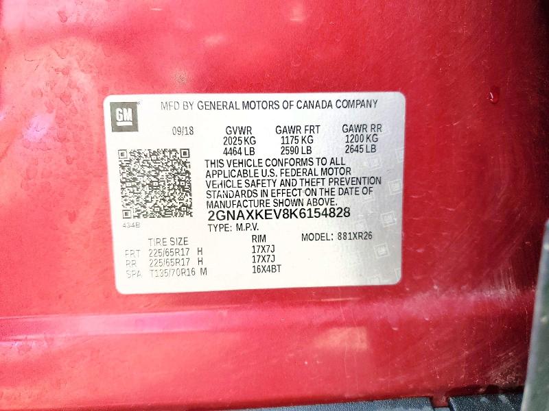 51547566 :رقم المزاد ، 2GNAXKEV8K6154828 vin ، 2019 Chevrolet Equinox مزاد بيع