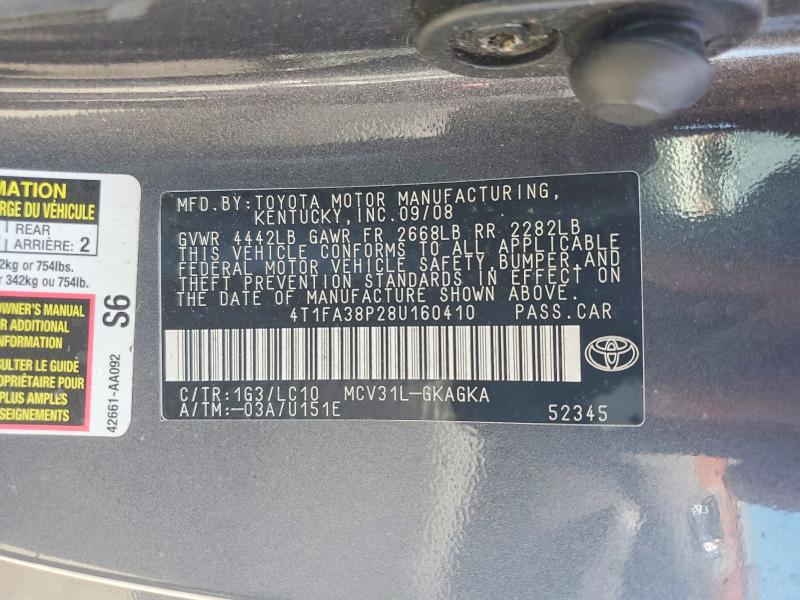 2008 Toyota Camry Solara მანქანა იყიდება აუქციონზე, vin: 4T1FA38P28U160410, აუქციონის ნომერი: 53976126