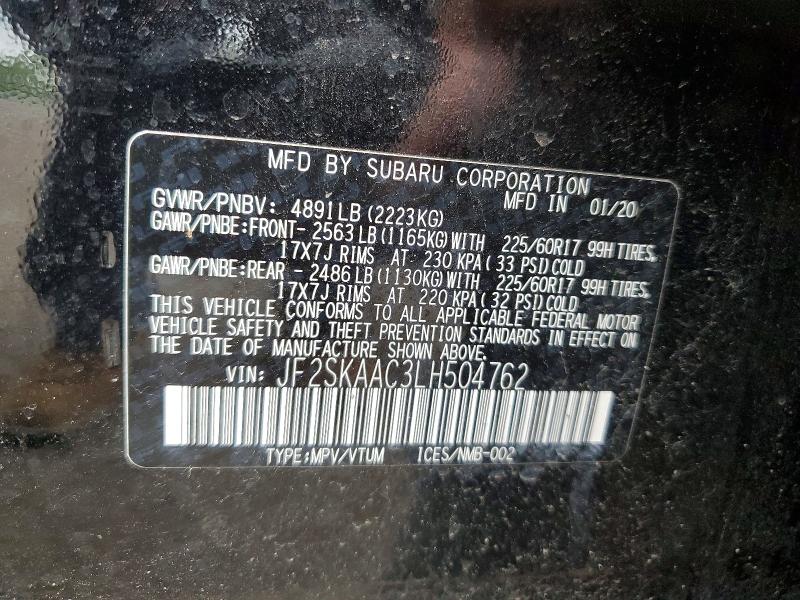 Продажа на аукционе авто 2020 Subaru Forester, vin: JF2SKAAC3LH504762, номер лота: 54163146