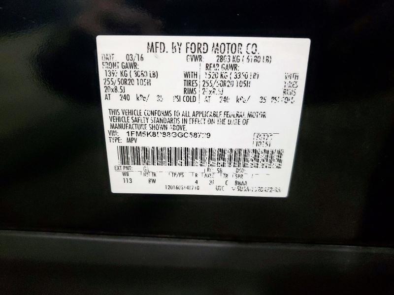 Aukcja sprzedaży 2016 Ford Explorer, vin: 1FM5K8D88GGC58729, numer aukcji: 53439156