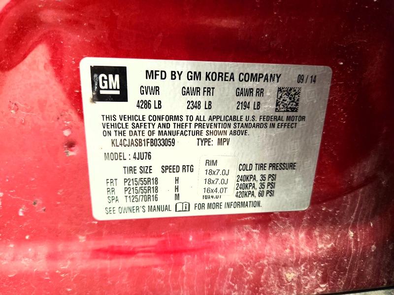 Aukcja sprzedaży 2015 Buick Encore, vin: KL4CJASB1FB033059, numer aukcji: 53967806