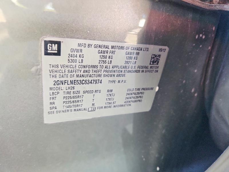 Aukcja sprzedaży 2012 Chevrolet Equinox, vin: 2GNFLNE53C6347974, numer aukcji: 53741246