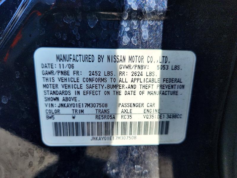 Aukcja sprzedaży 2007 Infiniti M35, vin: JNKAY01E17M307508, numer aukcji: 53825646