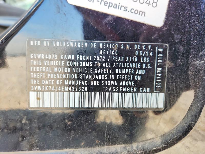 54722996 :رقم المزاد ، 3VW2K7AJ4EM437326 vin ، 2014 Volkswagen Jetta مزاد بيع