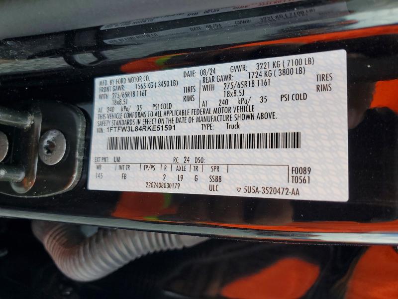 55109436 :رقم المزاد ، 1FTFW3L84RKE51591 vin ، 2024 Ford F150 مزاد بيع