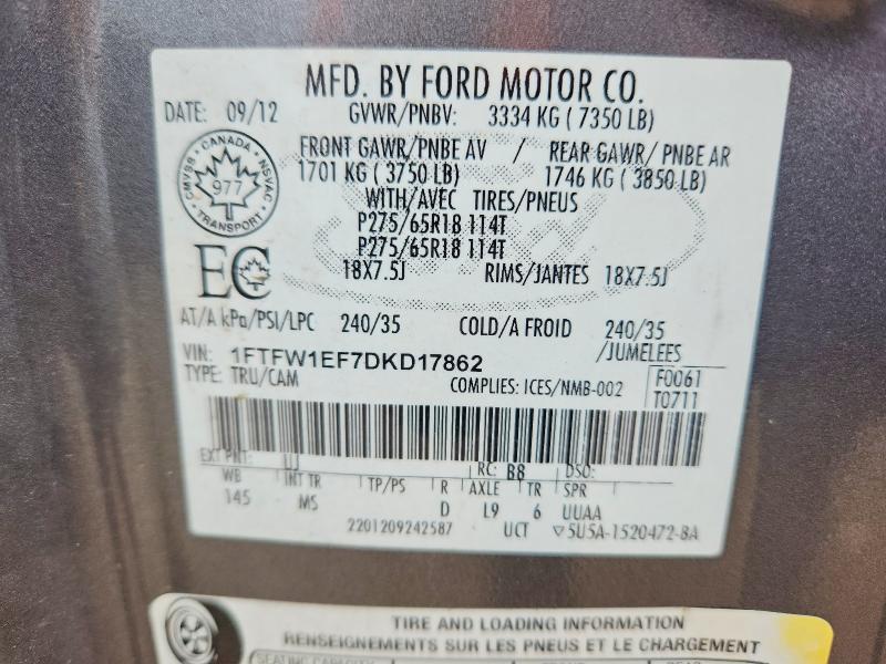Aukcja sprzedaży 2013 Ford F150, vin: 1FTFW1EF7DKD17862, numer aukcji: 52135446