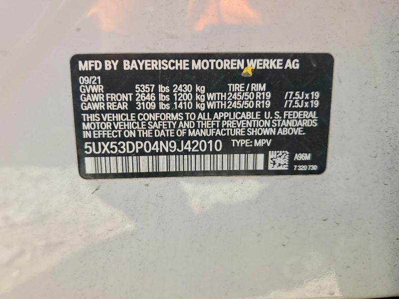 Aukcja sprzedaży 2022 Bmw X3, vin: 5UX53DP04N9J42010, numer aukcji: 52600986