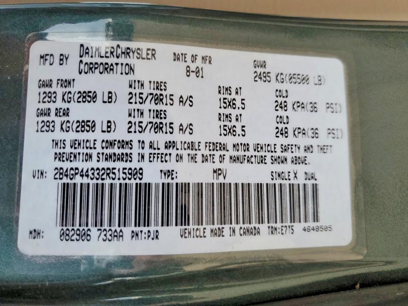 2002 Dodge Grand Caravan მანქანა იყიდება აუქციონზე, vin: 2B4GP44332R515909, აუქციონის ნომერი: 53192976
