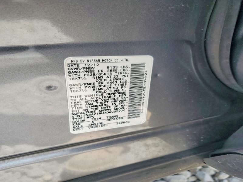 Aukcja sprzedaży 2013 Nissan Murano, vin: JN8AZ1MU7DW208770, numer aukcji: 54162456