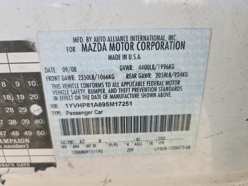 53445026 :رقم المزاد ، 1YVHP81A695M17251 vin ، 2009 Mazda Mazda6 مزاد بيع