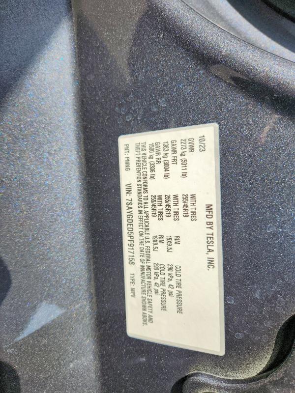 2023 Tesla Model Y მანქანა იყიდება აუქციონზე, vin: 7SAYGDED5PF917158, აუქციონის ნომერი: 53046956