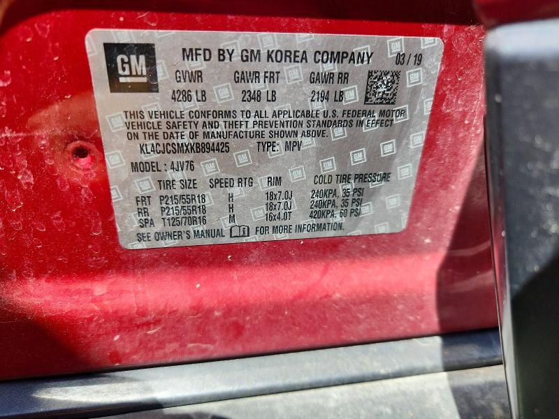 2019 Buick Encore მანქანა იყიდება აუქციონზე, vin: KL4CJCSMXKB894425, აუქციონის ნომერი: 55168396